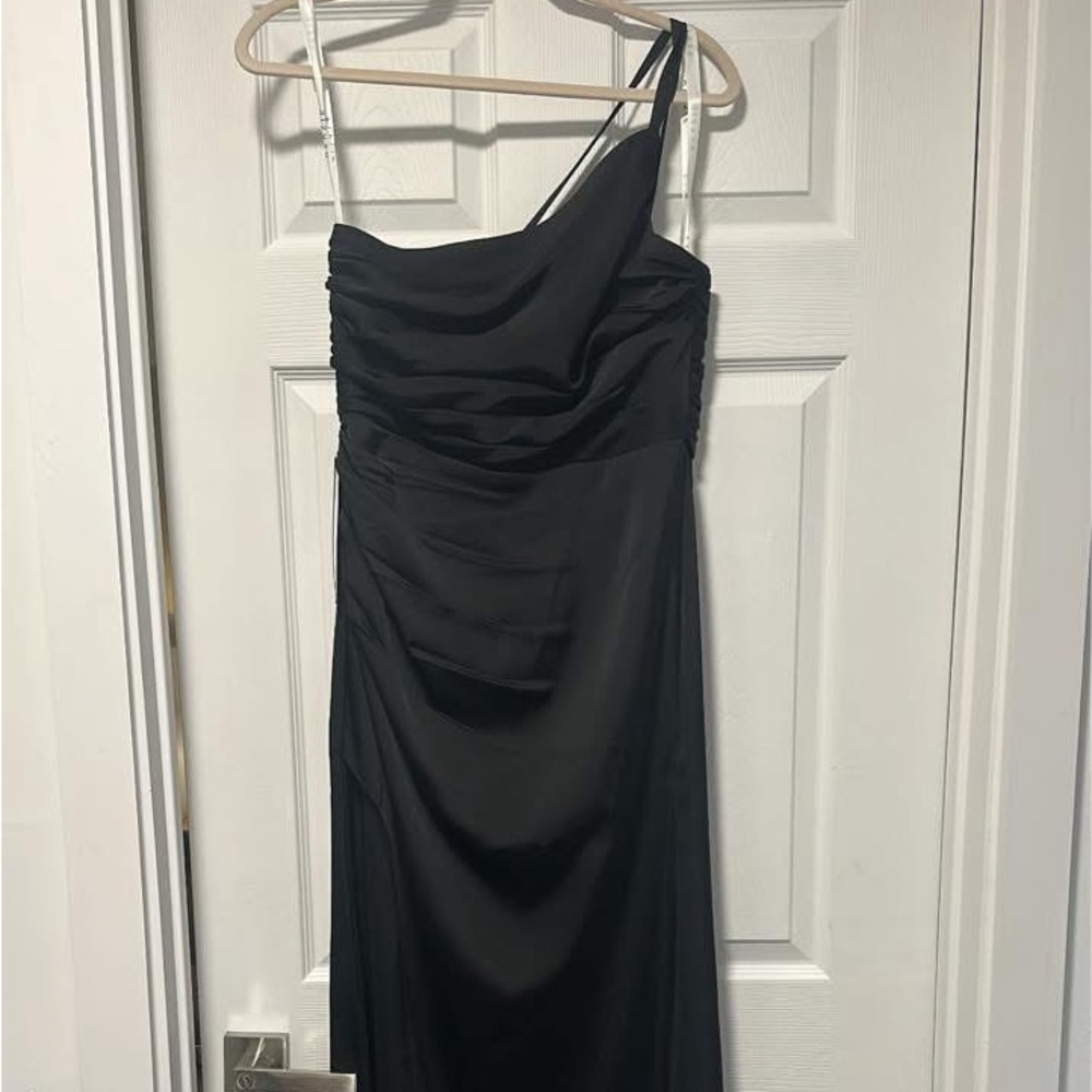 Azazie Black One Shoulder Ruched Cocktail Gown